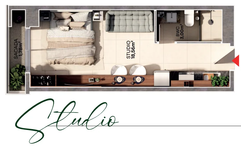 Barra 4 Club Residence: Premium Studio in Barra da Lagoa — floor plan 3