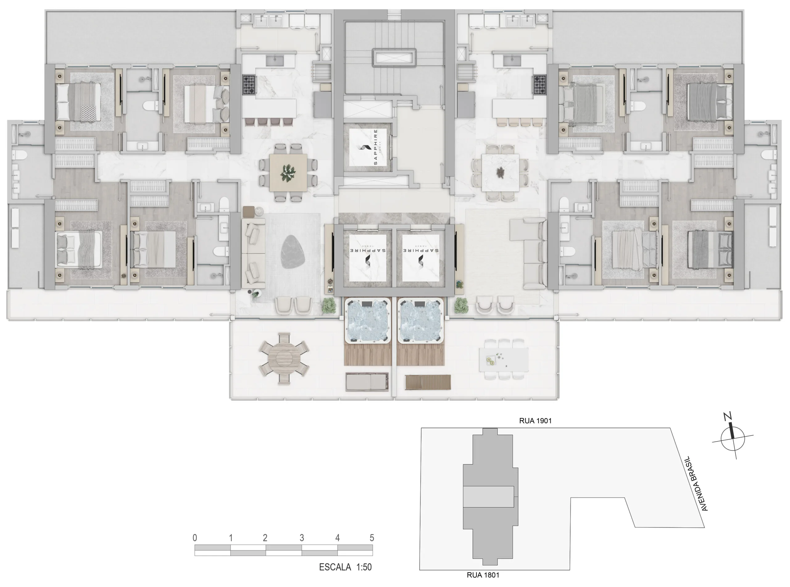 Sapphire Tower: Luxury Penthouse with Panoramic Glass Façade in Centro