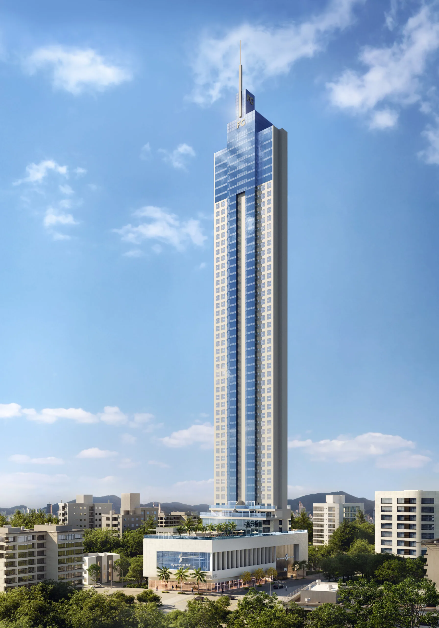 Sapphire Tower: Luxury Penthouse with Panoramic Glass Façade in Centro