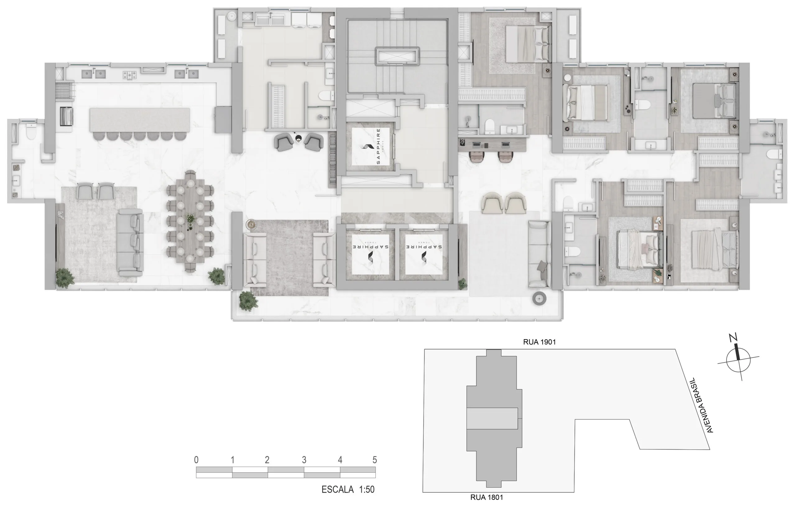 Sapphire Tower: Luxury Penthouse with Panoramic Glass Façade in Centro