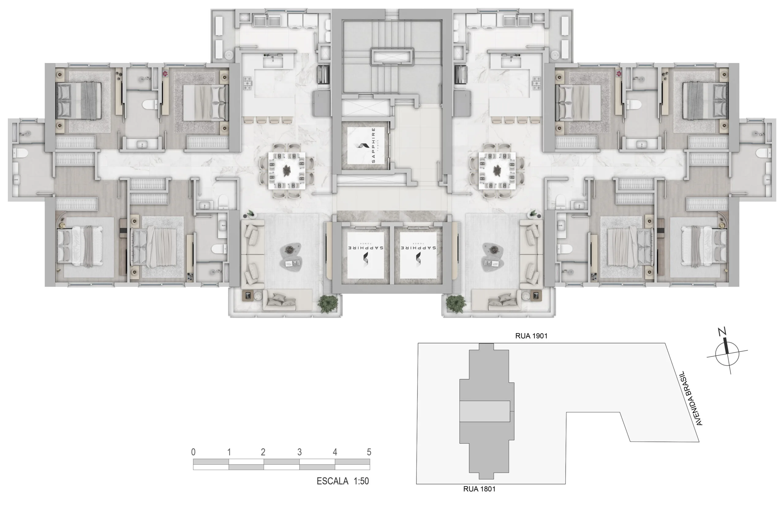 Sapphire Tower: Luxury Penthouse with Panoramic Glass Façade in Centro