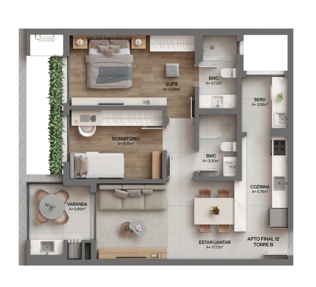 Live Cacupé: Premium Apartment in Florianópolis - Florianópolis - Floor Plan 1 | Rocks Investments