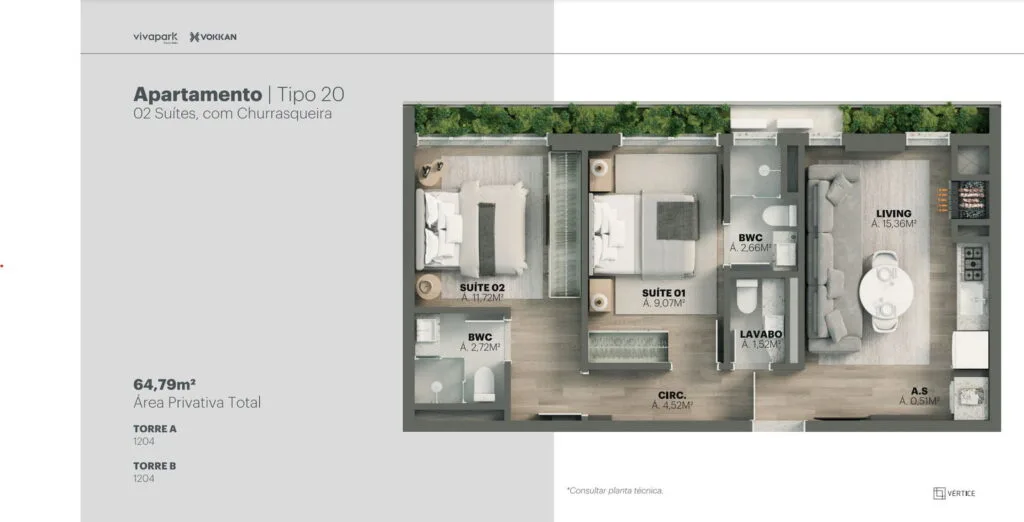 Vértice at Vivapark: Premium Residence in Porto Belo - Porto Belo - Floor Plan 1 | Rocks Investments